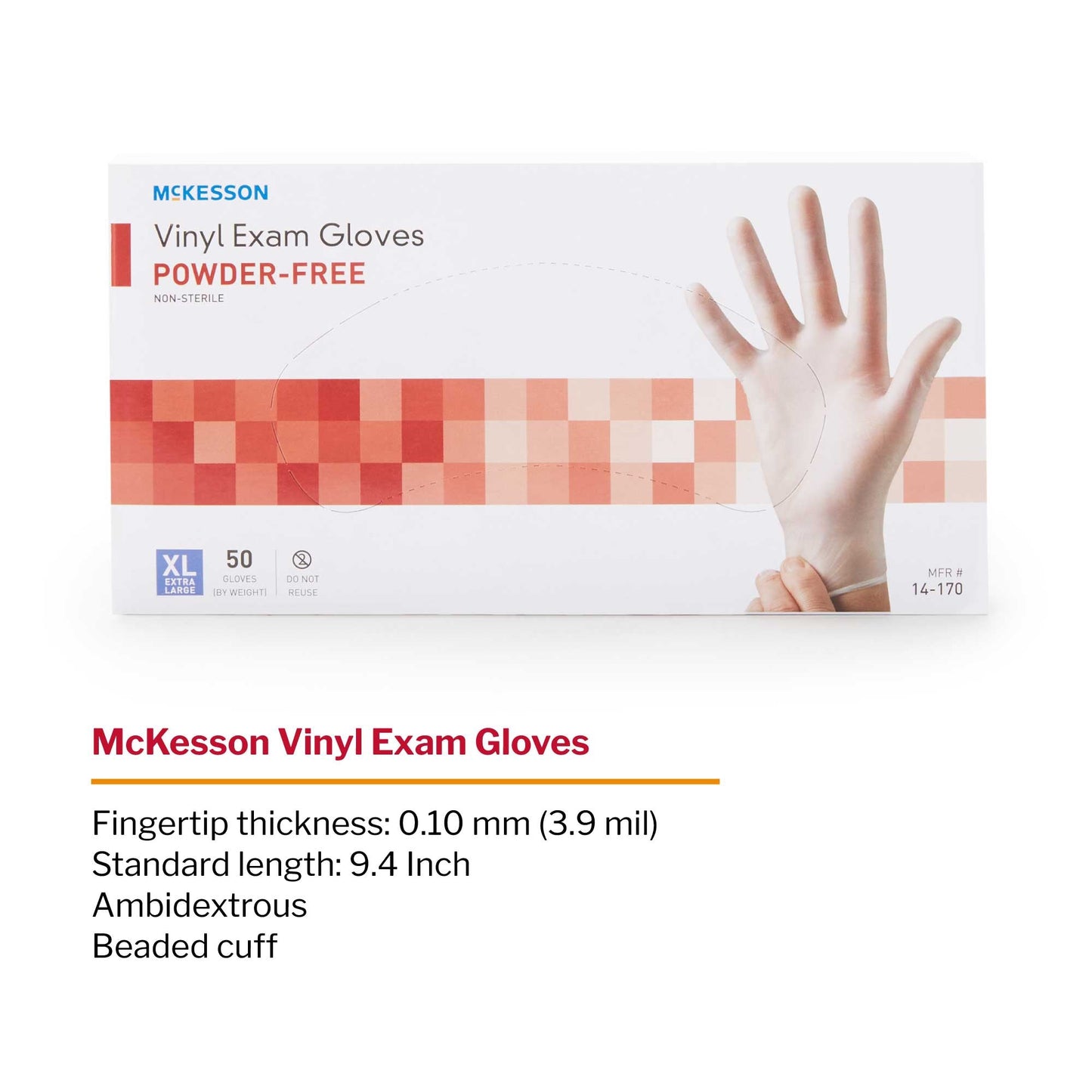 Exam Glove McKesson Confiderm X-Large NonSterile Vinyl Standard Cuff Length Smooth Clear Not Rated, Packaging Type- Box