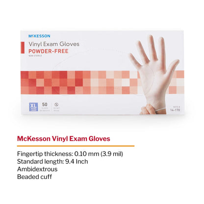 Exam Glove McKesson Confiderm X-Large NonSterile Vinyl Standard Cuff Length Smooth Clear Not Rated, Packaging Type- Box