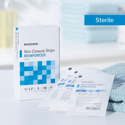 Skin Closure Strip McKesson 1/8 X 3 Inch Nonwoven Material Reinforced Strip White, Packaging Type- Box