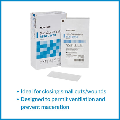 Skin Closure Strip McKesson 1/8 X 3 Inch Nonwoven Material Reinforced Strip White, Packaging Type- Box