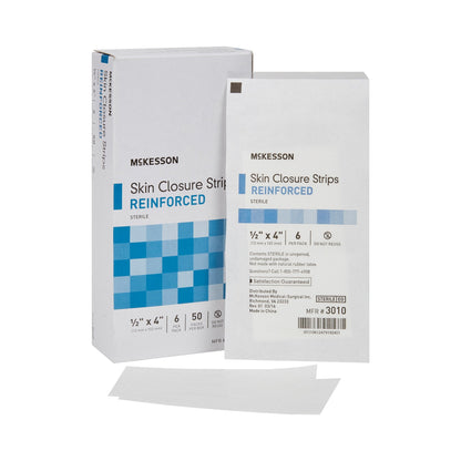 Skin Closure Strip McKesson 1/2 X 4 Inch Nonwoven Material Reinforced Strip White, Packaging Type- Box