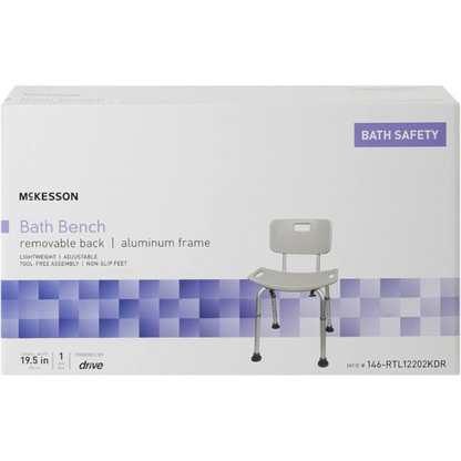 Bath Bench McKesson Without Arms Aluminum Frame Removable Backrest 19-1/4 Inch Seat Width 300 lbs. Weight Capacity, Packaging Type- Each
