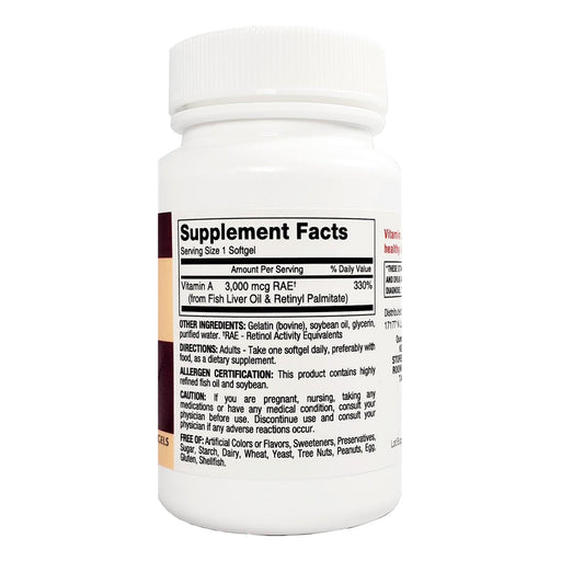 Vitamin Supplement Major Vitamin A 3,000 mcg Strength Capsule 100 per Bottle