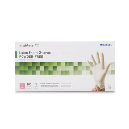 Exam Glove McKesson Confiderm Small NonSterile Latex Standard Cuff Length Fully Textured Ivory Not Rated, Packaging Type- Box