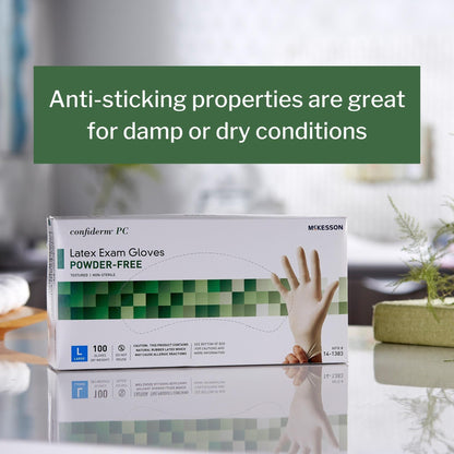 Exam Glove McKesson Confiderm Large NonSterile Latex Standard Cuff Length Fully Textured Ivory Not Rated, Packaging Type- Box