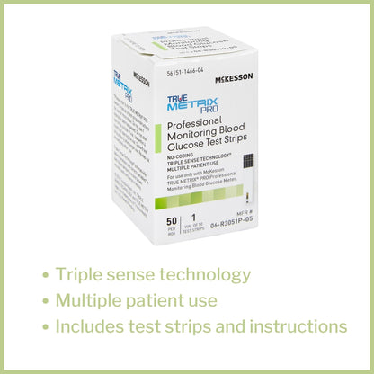 Blood Glucose Test Strips McKesson TRUE METRIX PRO 50 Strips per Pack, Packaging Type- Box
