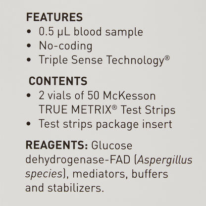 Blood Glucose Test Strips McKesson TRUE METRIX 100 Strips per Pack, Packaging Type- Box