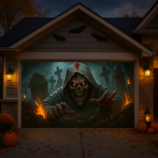 Blood-Splatter Halloween Garage Door Cover – 2D Horror Banner