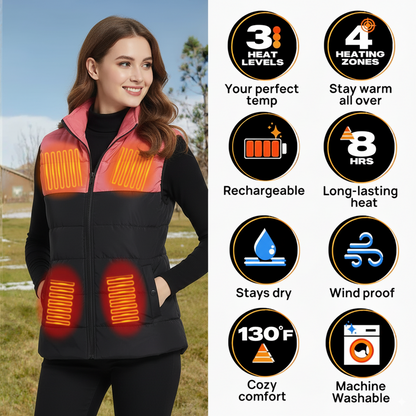 Women’s Heated Vest – Electric Winter Warm Jacket, 9 Heating Zones