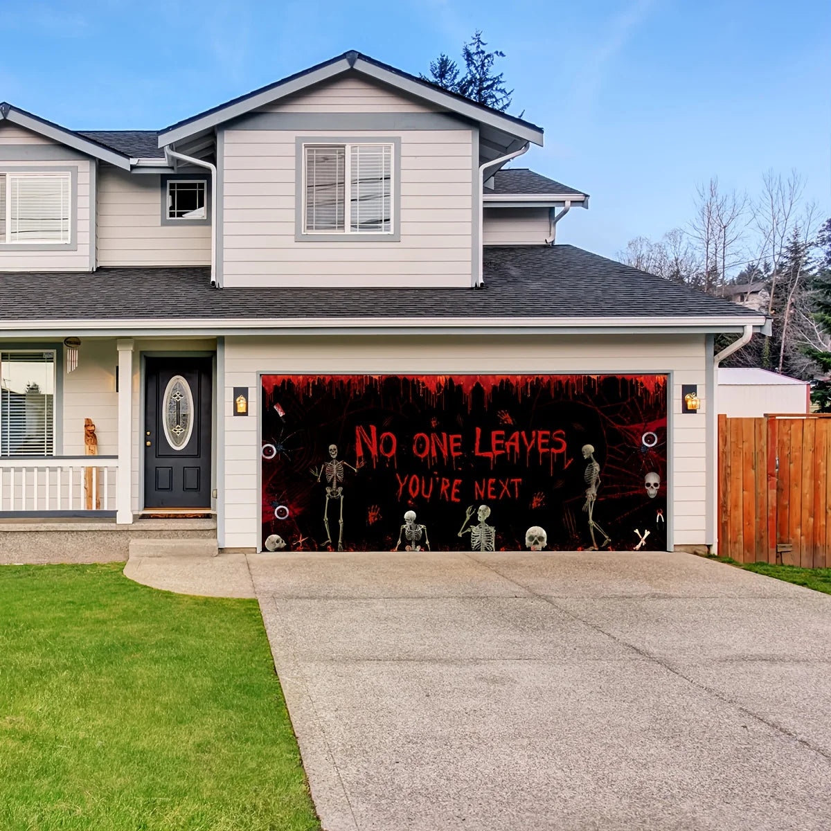 Bloody Footprint & Handprint Halloween Garage Door Banner – Horrific Bloody Background, Polyester Horror Cover