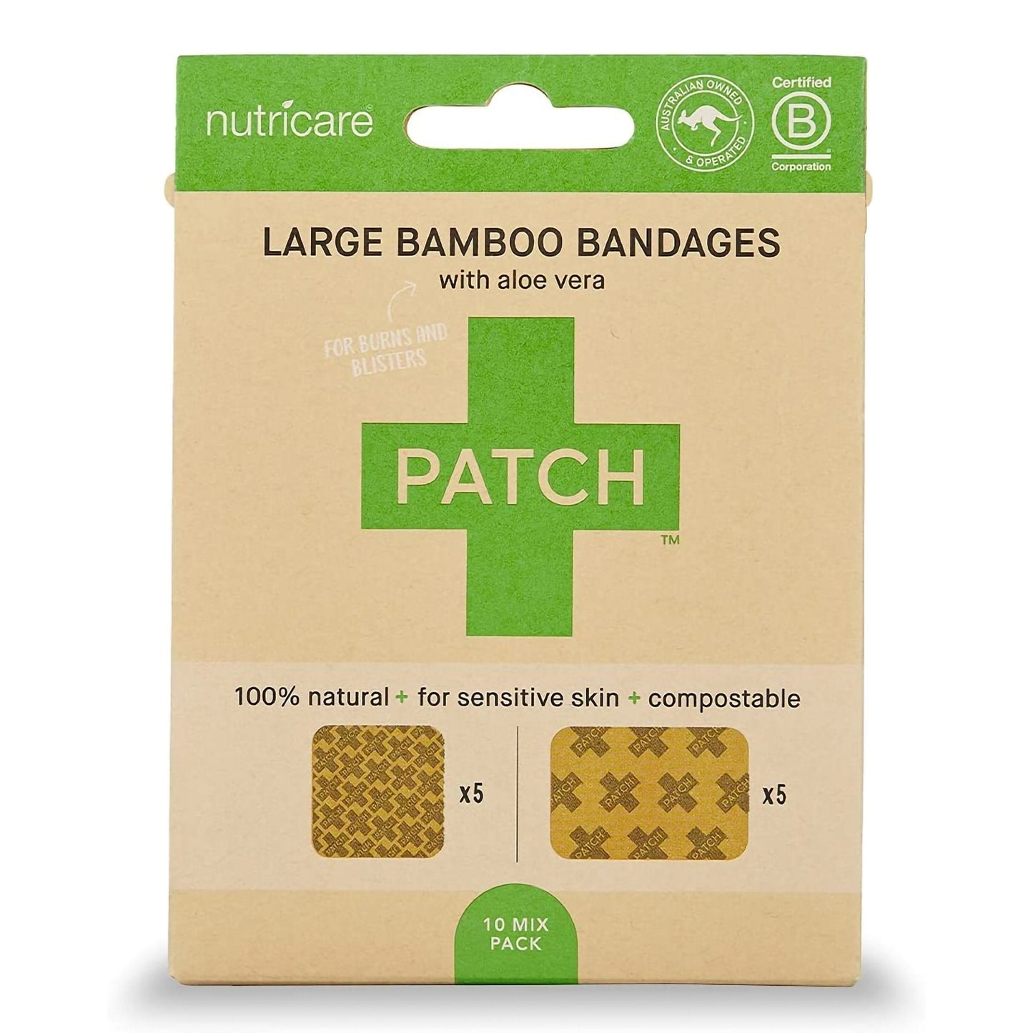 Adhesive Strip Patch 2 X 3 Inch / 3 X 3 Inch Bamboo / Aloe Vera Rectangle / Square Tan Sterile, Packaging Type- Box