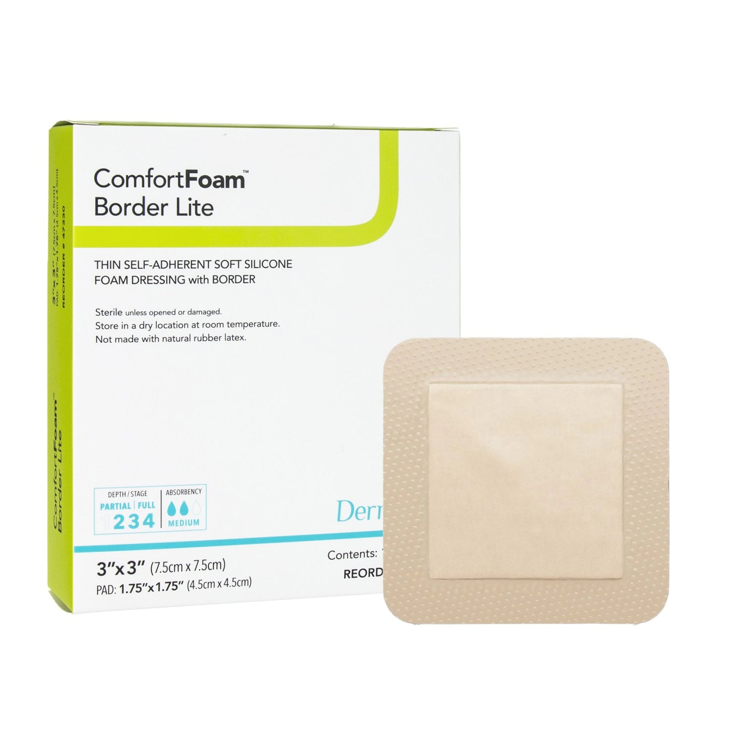 Thin Foam Dressing ComfortFoam™ Border Lite 3 X 3 Inch With Border Waterproof Backing Silicone Adhesive Square Sterile,  Packaging Type- Each