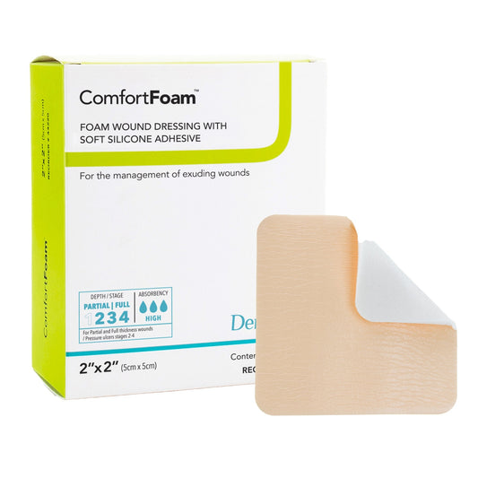 Foam Dressing ComfortFoam™ 2 X 2 Inch Without Border Film Backing Silicone Face Square Sterile,  Packaging Type- Each