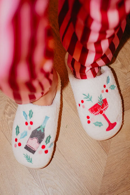 Holiday Champagne, Coupes & Holly Women's Slippers