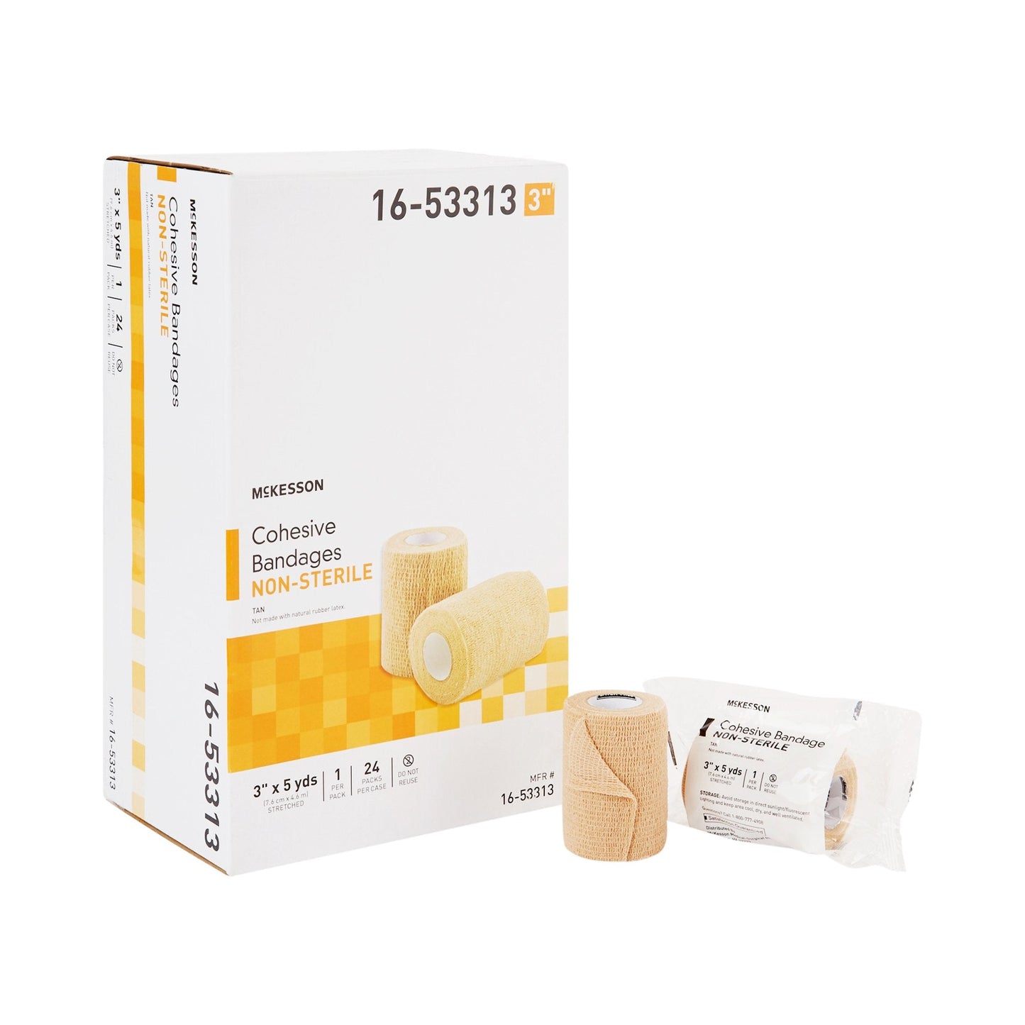Cohesive Bandage McKesson 3 Inch X 5 Yard Self-Adherent Closure Tan NonSterile Standard Compression, Packaging Type- Case