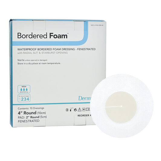 Foam Dressing BorderedFoam 4 Inch Diameter With Border Waterproof Backing Nonacrylic Adhesive Fenestrated Round Sterile,  Packaging Type- Each
