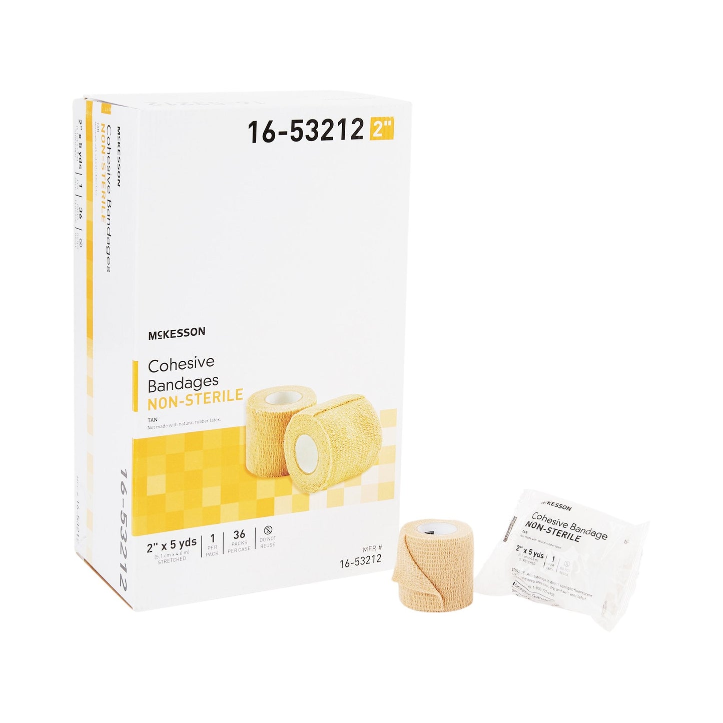 Cohesive Bandage McKesson 2 Inch X 5 Yard Self-adherent Closure Tan NonSterile Standard Compression,  Packaging Type- Case
