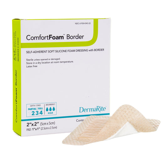 Foam Dressing ComfortFoam™ Border 2 X 2 Inch With Border Waterproof Backing Silicone Adhesive Square Sterile,  Packaging Type- Each