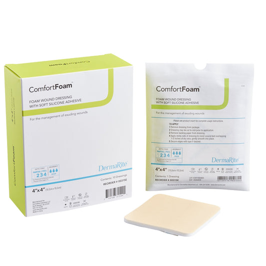 Foam Dressing ComfortFoam™ 4 X 4 Inch Without Border Film Backing Silicone Face Square Sterile,  Packaging Type- Each