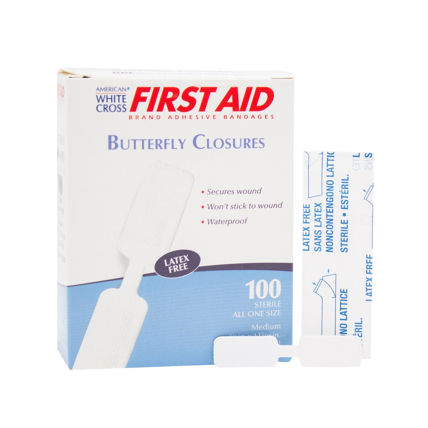 Skin Closure Strip First Aid Brand 3/8 X 1-13/16 Inch Nonwoven Material Butterfly Closure White, Packaging Type- Box