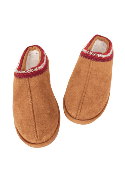 Chestnut Embroidered Cozy Slippers