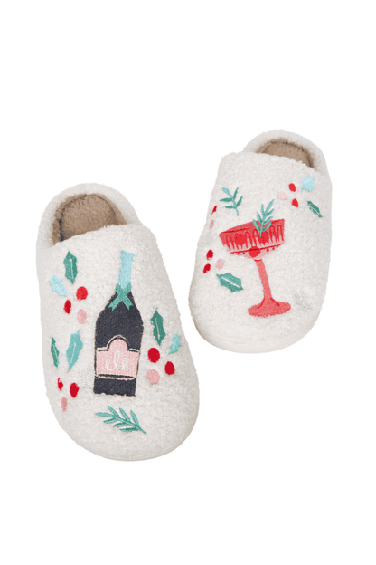 Holiday Champagne, Coupes & Holly Women's Slippers