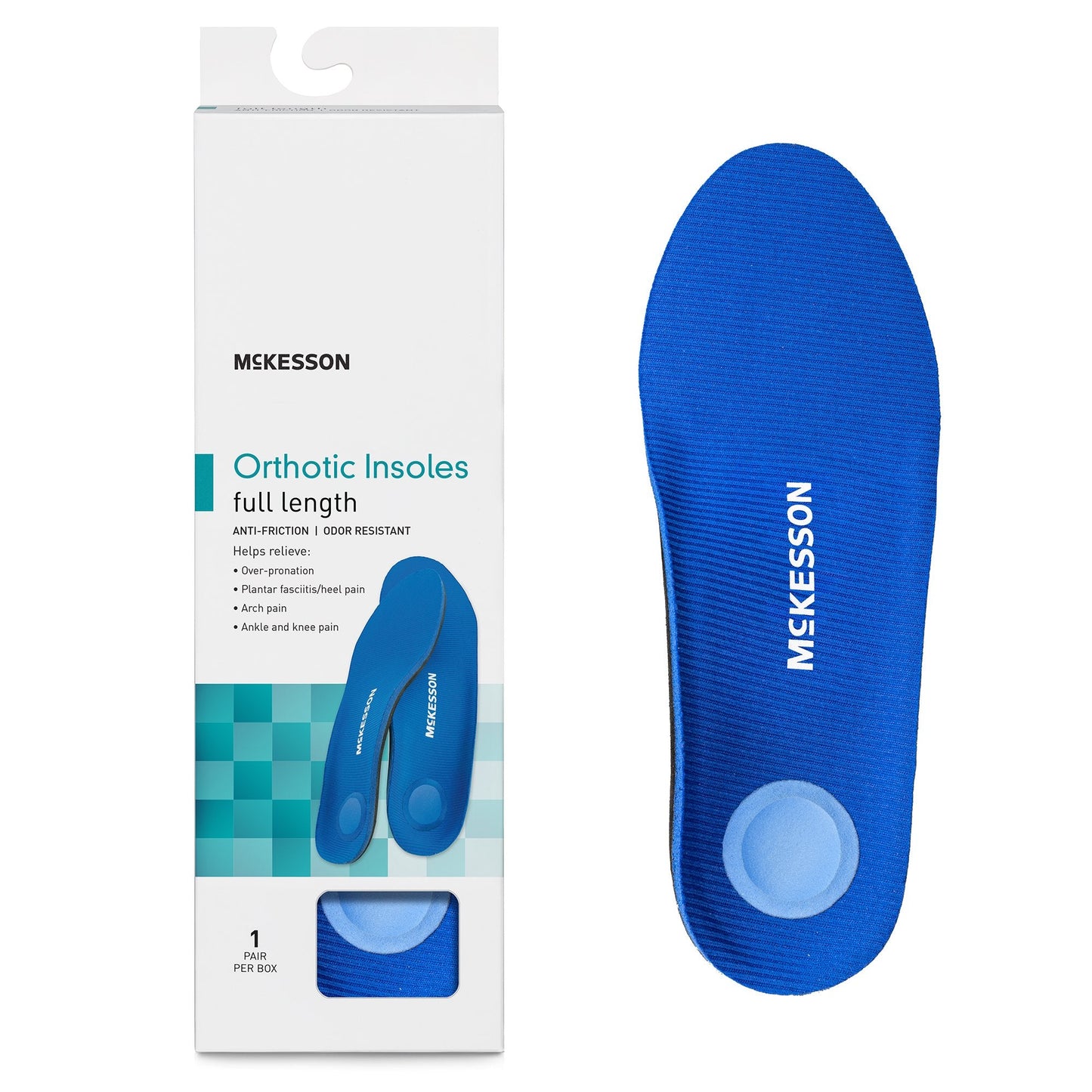 Insole McKesson Brand Full Length Polypropylene / EVA / Polyester / Poron Male 7 to 7-1/2 / Female 9 to 9-1/2 Black / Blue