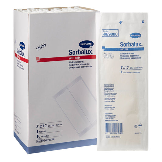 Abdominal Pad Sorbalux ABD 8 X 10 Inch 1-Ply Sterile 1 per Pouch,  Packaging Type- Each