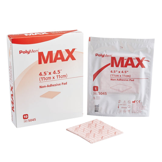Foam Dressing PolyMem Max 4-1/2 X 4-1/2 Inch Without Border Film Backing Nonadhesive Square Sterile, Packaging Type- Each