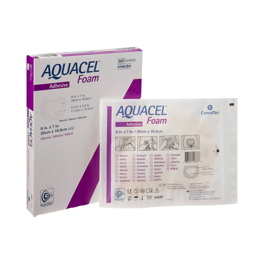 Foam Dressing Aquacel 7 X 8 Inch With Border Waterproof Film Backing Silicone Adhesive Sacral Sterile, Packaging Type- Each