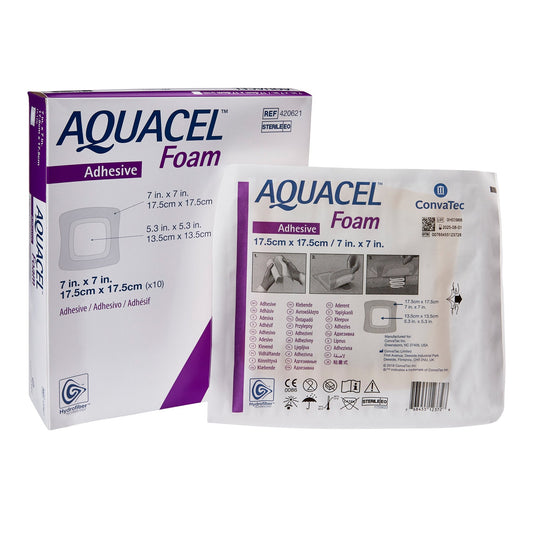 Foam Dressing Aquacel 7 X 7 Inch With Border Waterproof Film Backing Silicone Adhesive Square Sterile, Packaging Type- Each