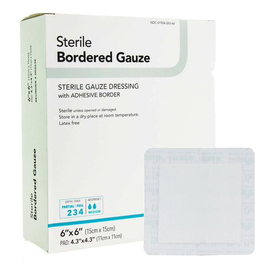 Island Dressing DermaRite Bordered Gauze 6 X 6 Inch Square Sterile,  Packaging Type- Each