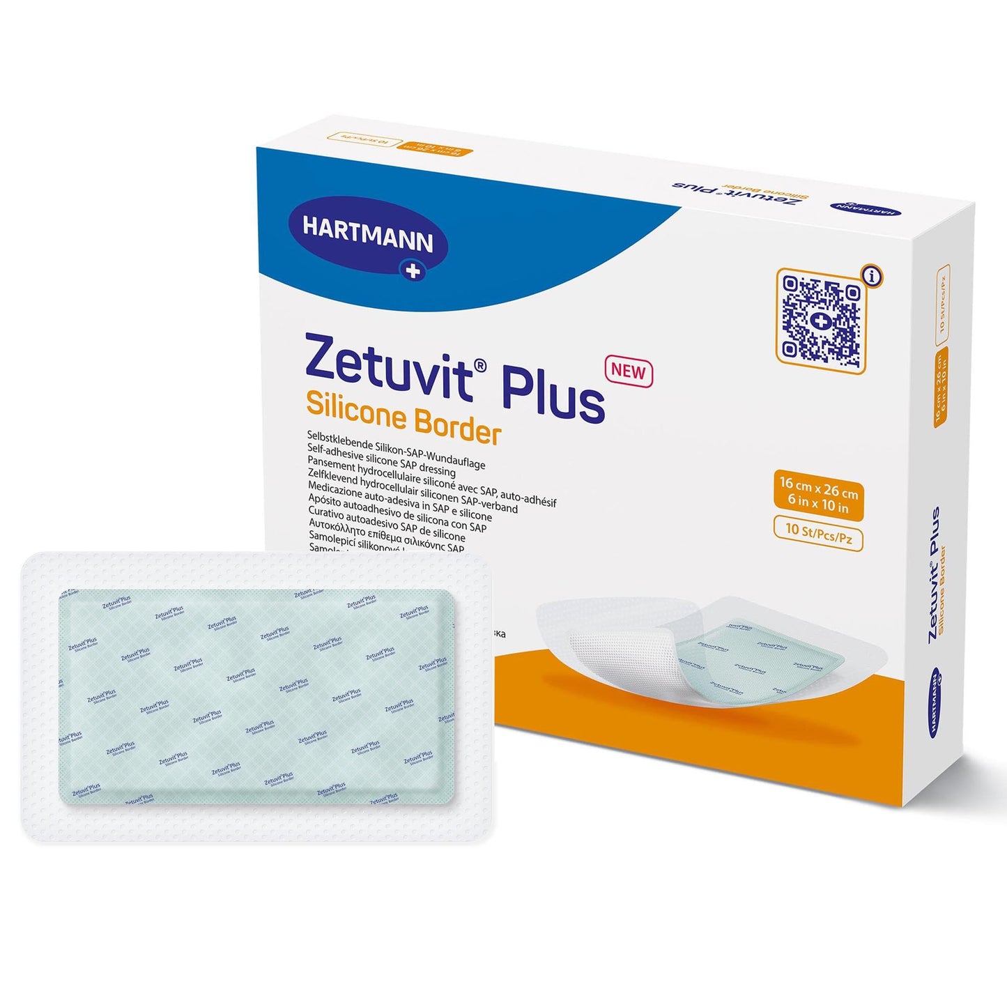 Super Absorbent Dressing Zetuvit Plus Silicone Border Silicone Adhesive 6 X 10 Inch Rectangle,  Packaging Type- Each