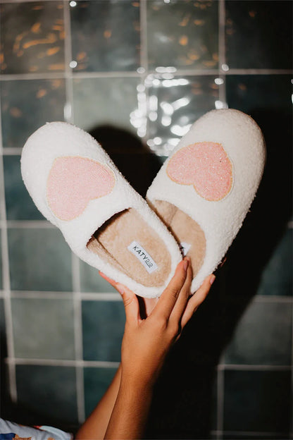 Beaded Pink & Gold Heart Women's House Slippers