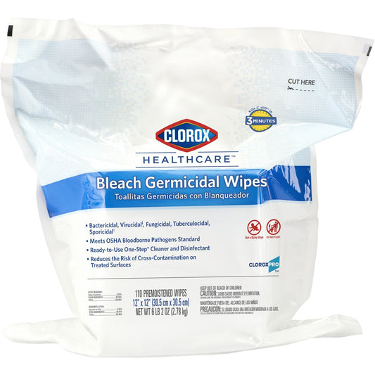 Clorox Healthcare Bleach Germicidal Surface Disinfectant Cleaner Refill Premoistened Germicidal Manual Pull Wipe 110 Count Pouch Floral Bleach Scent NonSterile