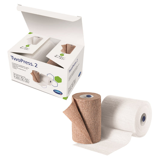 2 Layer Compression Bandage System TwoPress 2 4 Inch X 7 Yard / 4 Inch X 8-9/10 Yard Self-Adherent Closure Tan / White NonSterile 40 mmHg, Packaging Type- Each