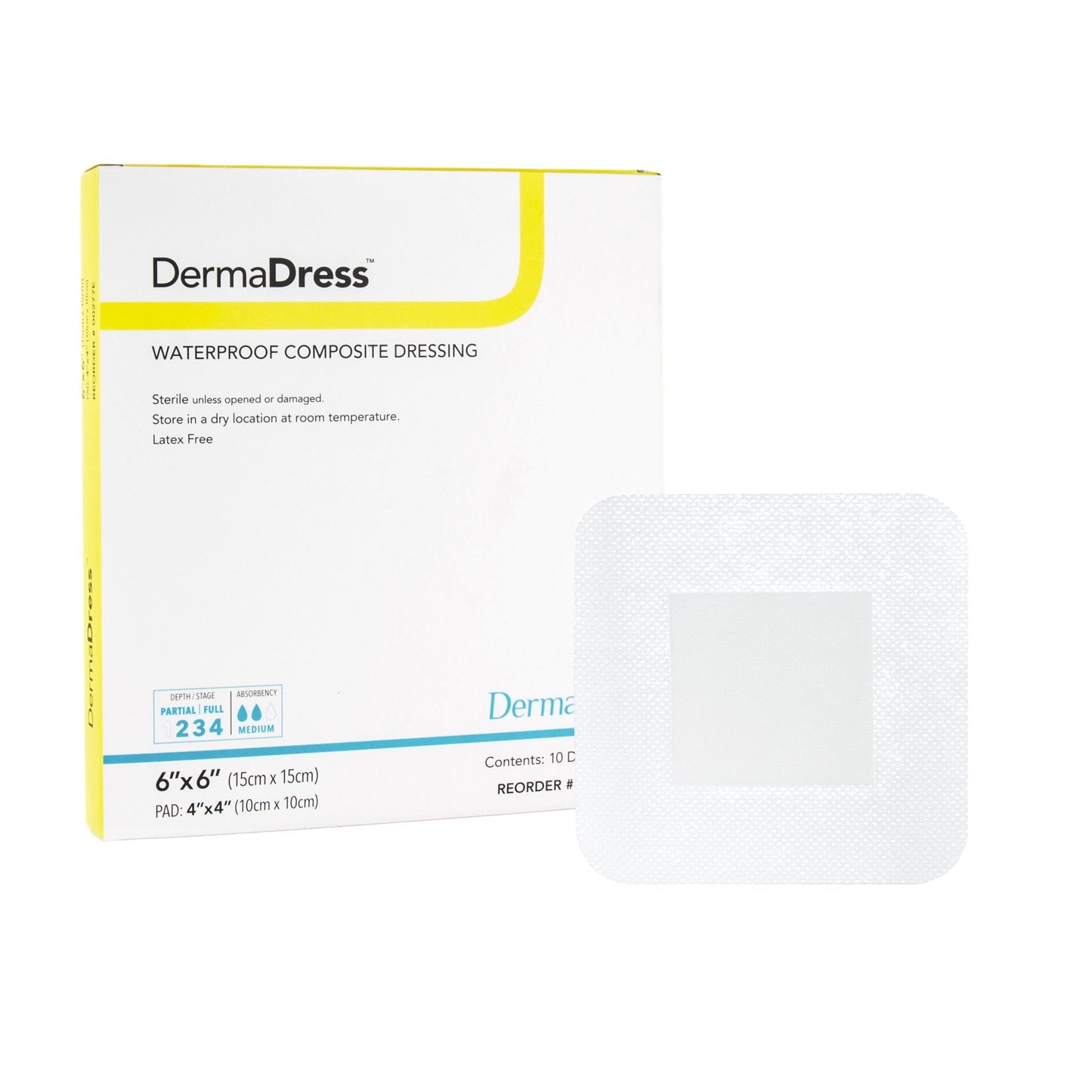 Composite Dressing DermaDress™ 6 X 6 Inch Square Sterile Waterproof Film Backing,  Packaging Type- Each