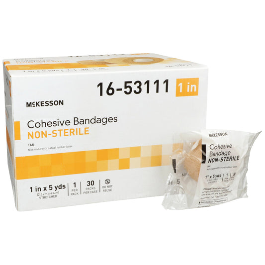Cohesive Bandage McKesson 1 Inch X 5 Yard Self-Adherent Closure Tan NonSterile Standard Compression,  Packaging Type- Case