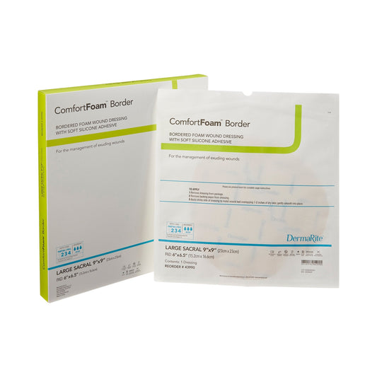 Foam Dressing ComfortFoam™ Border 9 X 9 Inch With Border Waterproof Backing Silicone Adhesive Sacral Sterile, Packaging Type- Each