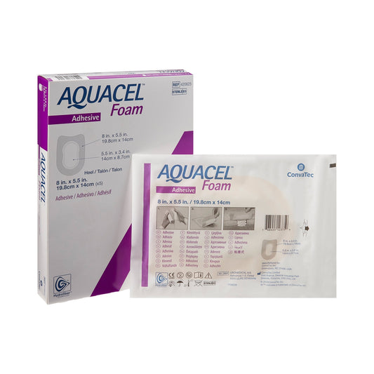 Foam Dressing Aquacel 5-1/2 X 8 Inch With Border Waterproof Film Backing Silicone Adhesive Heel Sterile, Packaging Type- Each