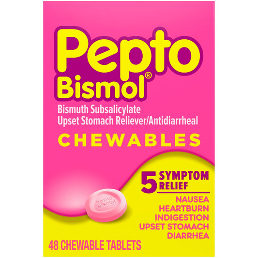 Anti-Diarrheal Pepto Bismol 262 mg Strength Chewable Tablet 48 per Box, Packaging Type- Box