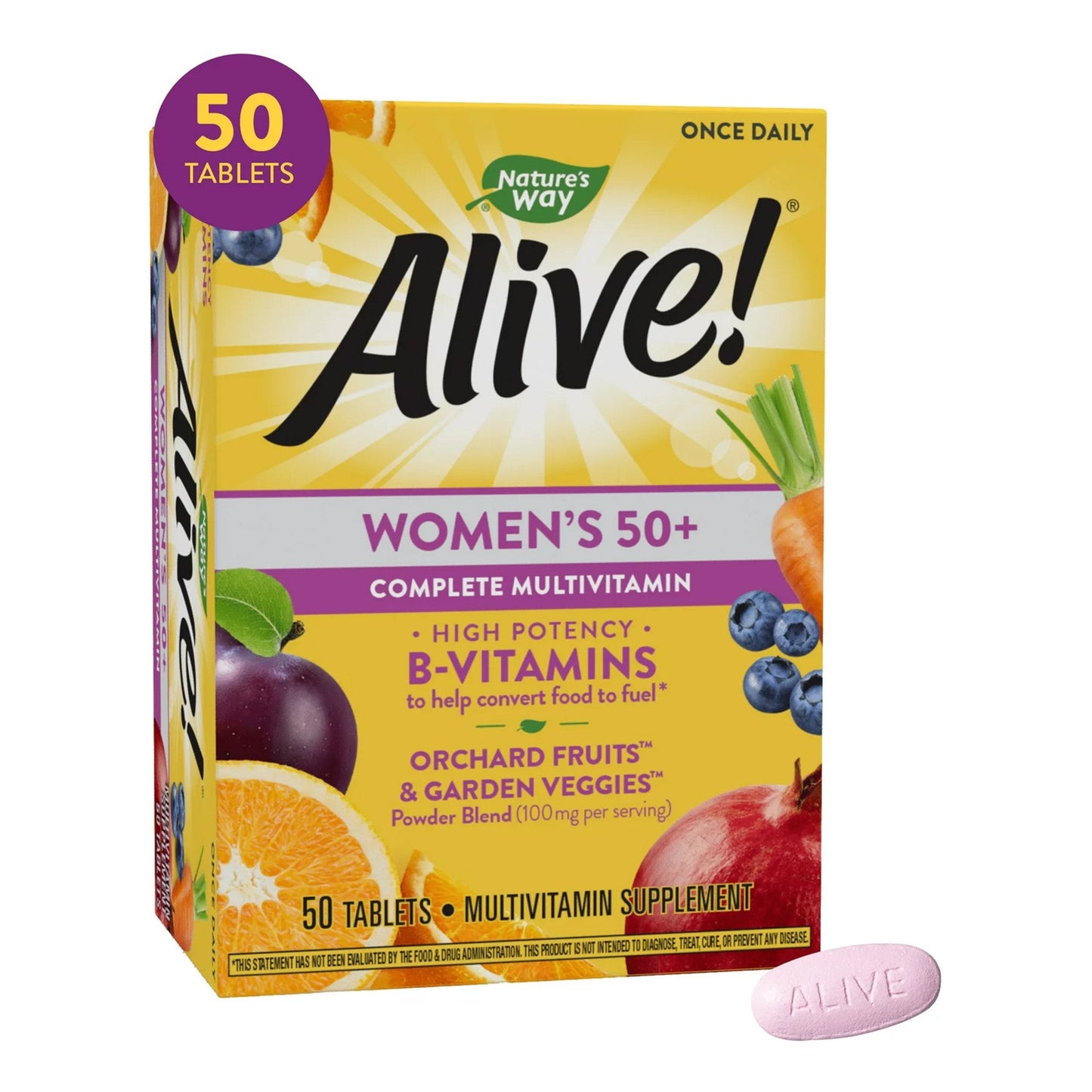 Multivitamin Supplement Alive! Women 50+ Vitamin A / Vitamin C 900 mcg / 135 mg Strength Tablet 50 per Box, Packaging Type- Box