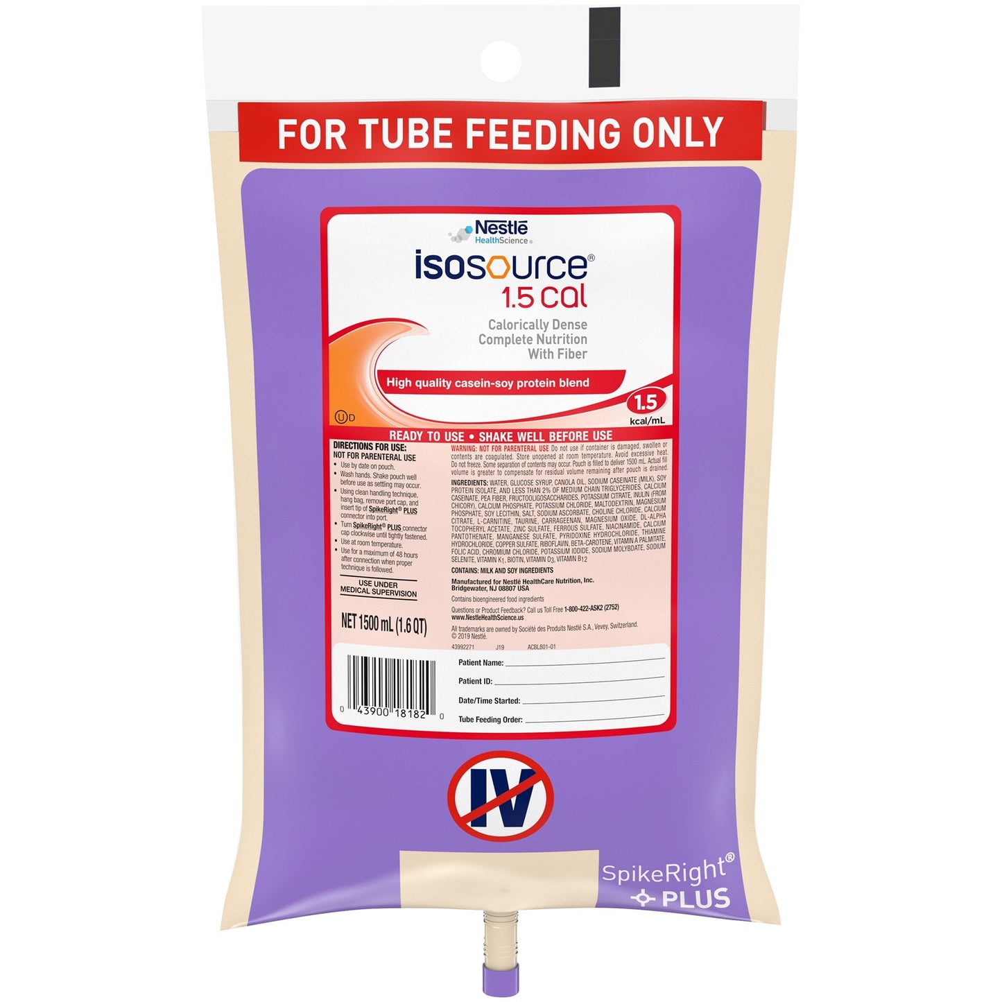 Tube Feeding Formula Isosource 1.5 Cal Unflavored Liquid 1500 mL Ready to Hang Prefilled Container, Packaging Type- Each