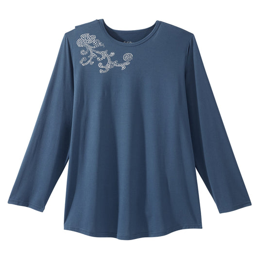 Adaptive Shirt Silverts Large Navy Blue Without Pockets Long Sleeve Female,  Packaging Type- Each