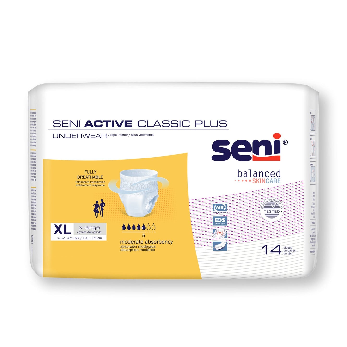 Unisex Adult Absorbent Underwear Seni Active Classic Plus Pull On with Tear Away Seams X-Large Disposable Moderate Absorbency, Packaging Type- Case
