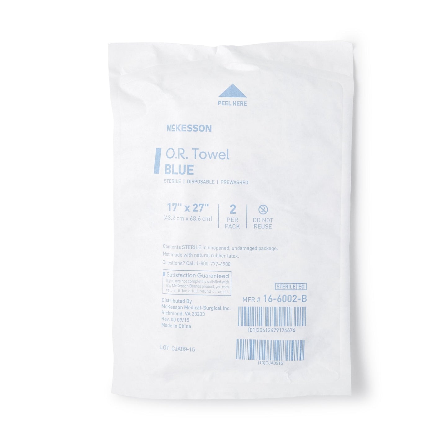 O.R. Towel McKesson 17 W X 27 L Inch Blue Sterile, Packaging Type- Each
