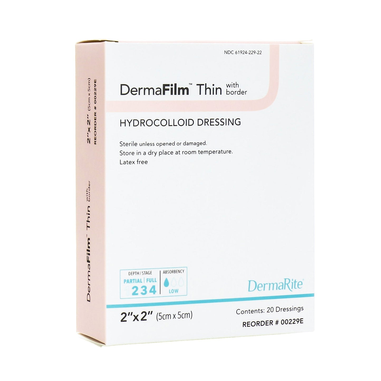 Thin Hydrocolloid Dressing DermaFilm 2 X 2 Inch Square With Border,  Packaging Type- Each