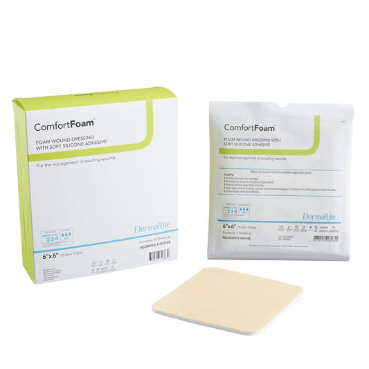 Foam Dressing ComfortFoam™ 6 X 6 Inch Without Border Film Backing Silicone Face Square Sterile,  Packaging Type- Each