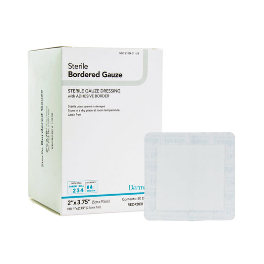 Island Dressing DermaRite Bordered Gauze 2 X 3-3/4 Inch Square Sterile,  Packaging Type- Box