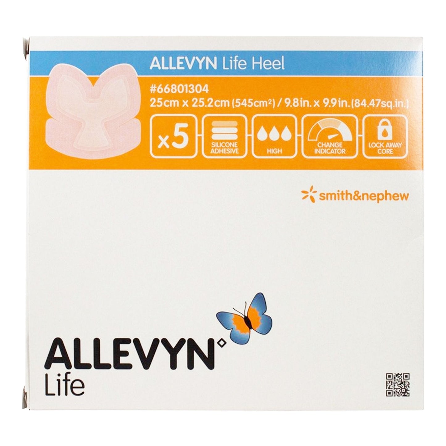 Foam Dressing Allevyn Life 9-4/5 X 9-9/10 Inch With Border Film Backing Silicone Gel Adhesive Heel Sterile, Packaging Type- Each